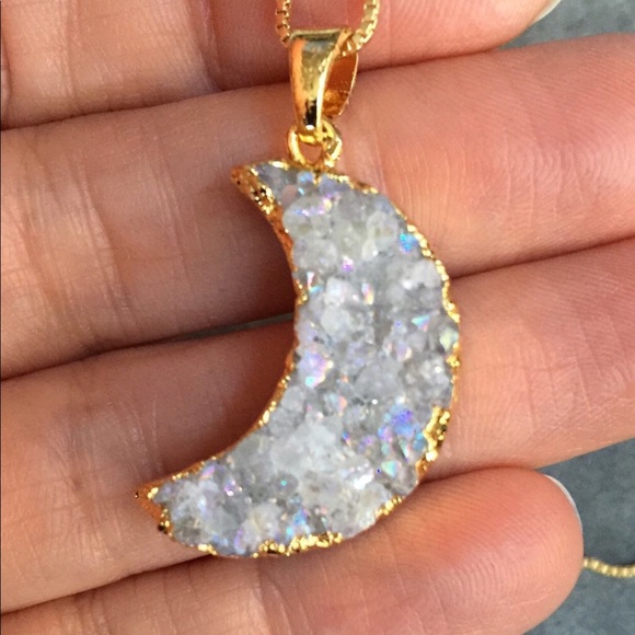 Positive Druzy Gold Dipped Healing Moon Necklace - Picture 5 of 7